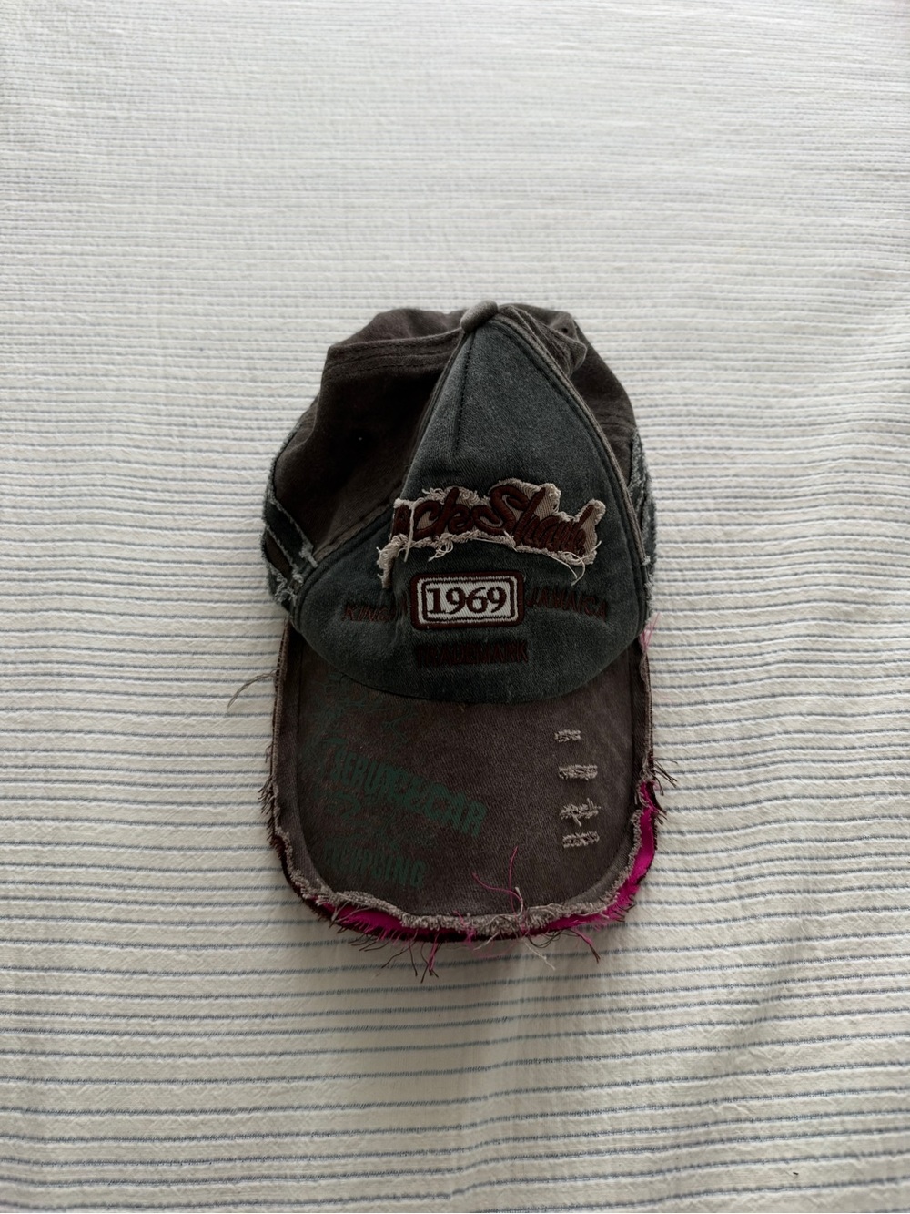 y2k Embroidered Distressed Pink & Brown Baseball Cap